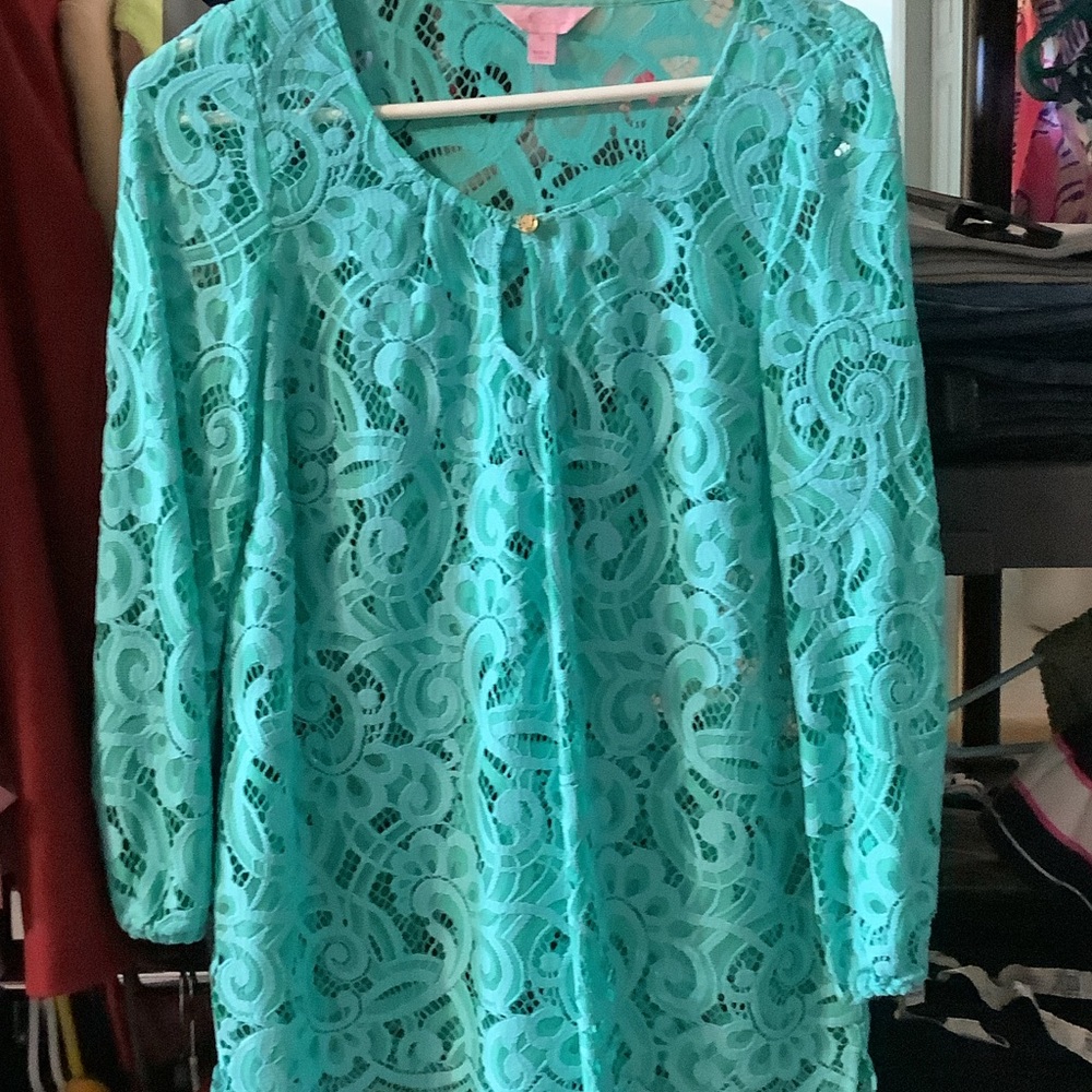 Lilly Pulitzer Turquoise Lace Blouse